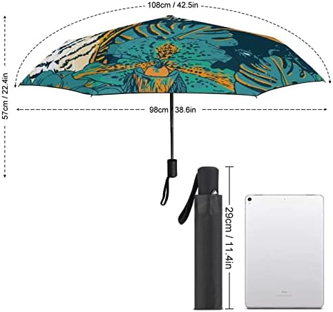 Exótico Toucan e Tiger Travel Umbrella à prova de vento 3 Folds Automotor, Abra um guarda -chuva dobrável para homens para homens