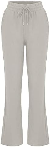 Calças de linho de algodão feminino lmsxct com gola elástica de empolgante cintura alta calça larga de perna larga