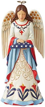 Enesco Jim Shore Heartwood Creek Angel Angel com estatueta de bandeira dobrada, 7,01 polegadas, multicolorida