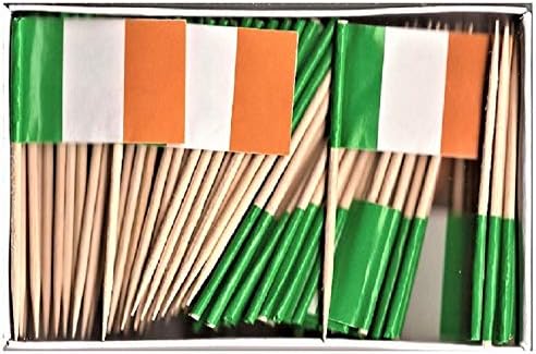 1 Box Mini Irlanda Bandeiras de dente, 100 pequenos palitos de dente para cupcakes de bandeira irlandesa ou palitos