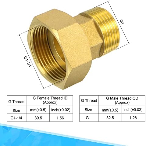 Meccanixity Brass Pipe Achatting Medidor de água acoplamento G1-1/4 fêmea x G1 Adaptador de conector hexadecimal de rosca masculina