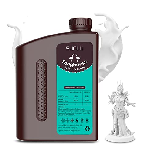 Resina flexível de 2 kg de alta resina flexível, resina de impressora SunLU 3D, resina flexível dura e dura, resina 3D 50% alongamento no intervalo, 405nm de cura UV de resina fotopolímero 3D, cura rápida, aplicações largas, branco