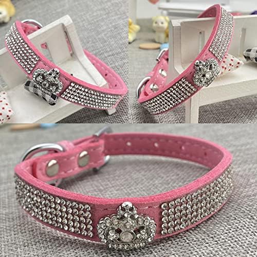 Colarinho de cachorro de moda newtensina diamante e coleira de trela com trelas para cães - rosa - xs