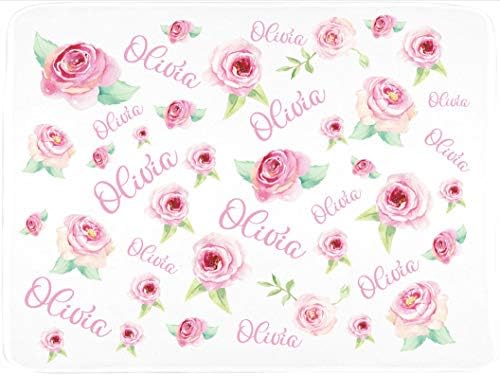 Cobertor da menina - Nome monogramado - cores florais rosa - Minky 30 x 40
