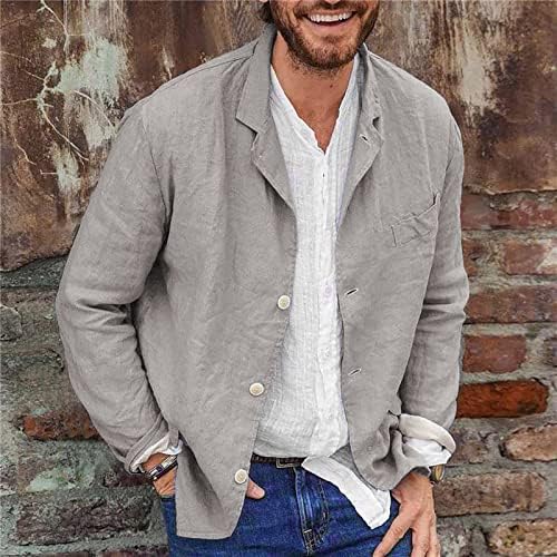 Jackets de blazer casual masculino linho de algodão Casacos leves de esportes relaxados ajuste um traje de lapela de verão de peito outwear