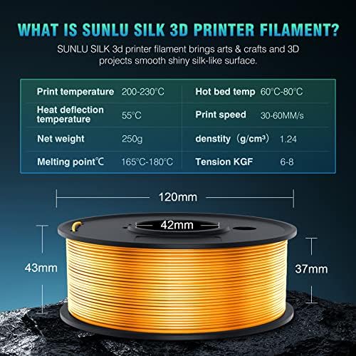 Filamento da impressora 3D SunLU, pacote de filamento de seda de 250g PLA, filamento de seda liso de 1,75 mm Muticolor, filamento