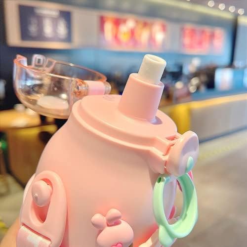 Fantasia j kawaii urso coelho sapo pinguim rosa garrafas de água de palha para meninas de verão portátil de plástico ao ar livre xícara escolar
