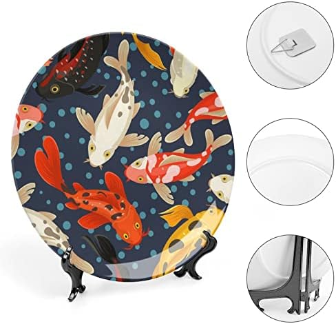 Koi Carp Pattern Japão Placas decorativas de prato redondo com placas de cerâmica com suporte para a decoração de casamento