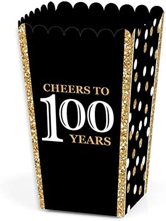 Big Dot of Happiness Adult 100th Birthday - Gold - Festa de Aniversário Favor Favor de Pipoca Caixas - Conjunto de 12