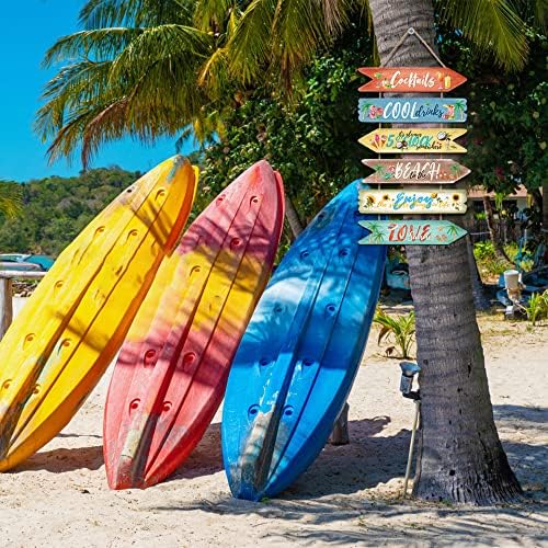 Placas de placas de madeira de praia de praia, parede de madeira com tema do oceano pendurado com coquetéis de bebidas