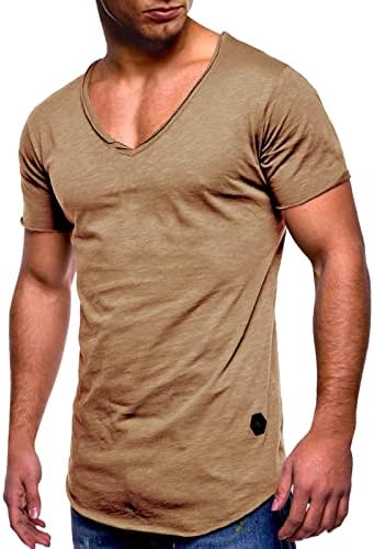 Tamanho Mangas de verão V Men sólido Men color curto e blusa masculina masculina camiseta