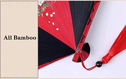 Oggo Fã chinês, cor pintada à mão ， Fan clássico de fã de seda de seda de bambu com borla e caixa de presente para dança,