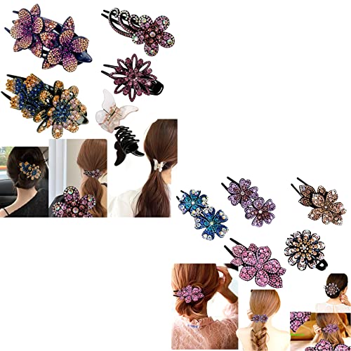 5 PCs PCs Double Flower Rhinestone Fancy Clela Hair Acessórios