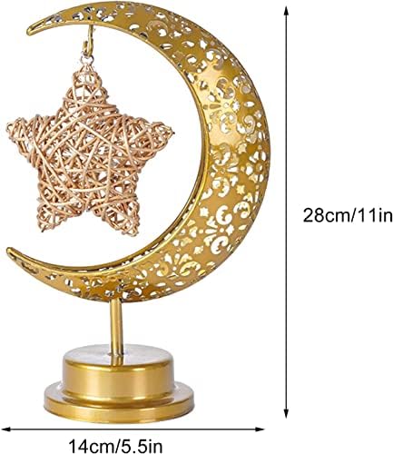 Lâmpada de mesa de estrela da lua LED, lâmpada de mesa de estrela da lua vintage, luminária de ramadã dourada da lua decorativa,