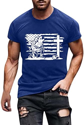 XXBR 4 de julho Soldier Short Sleeve T-shirts para homens, bandeira dos EUA Jesus Jesus Cross Print Athletic Muscle Patriot