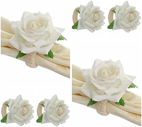 Me pergunto 6pcs Rose Rose Flower Napkin Rings, Handicraft Silk Flower Nabker Dintar Decoração