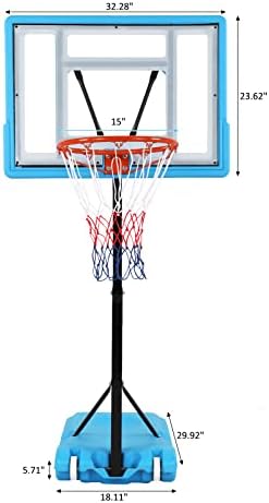 Argola de basquete à beira da piscina Ktaxon, altura ajustável 45-53 piscina de piscina atualizada portátil arco de basquete com base preenchível