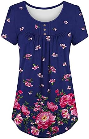 Camisetas mulheres escondem túnicas de túnica de barriga camisetas de manga curta de pescoço redondo camiseta floral t-shirt tops de blusas casuais