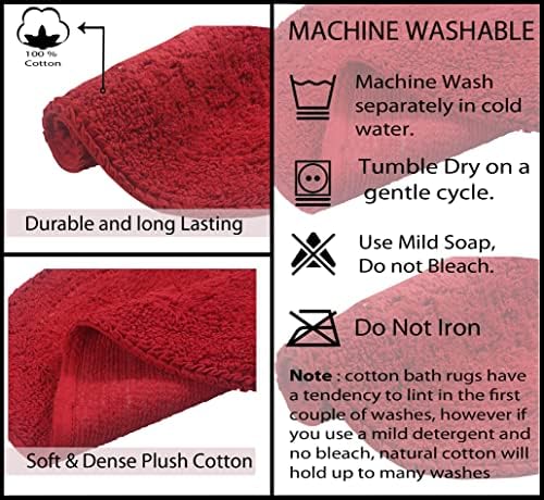 Coleção de comprovagens duplas de casas absorvente algodão tapete de banho macio, lavagem de máquina seca, vermelho, conjunto de 2 peças