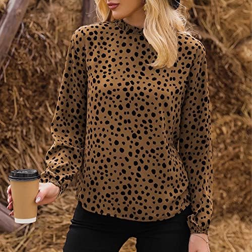 Tops de manga comprida para mulheres colinhas casuais colkas de túnica top 2022 Fall Fashion leopard crepol de pescoço