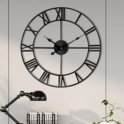 Relógio de parede - Relógio de parede decorativo grande e silencioso de 24 polegadas que não atinge a parede, o relógio de parede de números romanos vintage de metal operado por bateria para sala de estar, quarto, cozinha, escritório, café, decoração da fazenda
