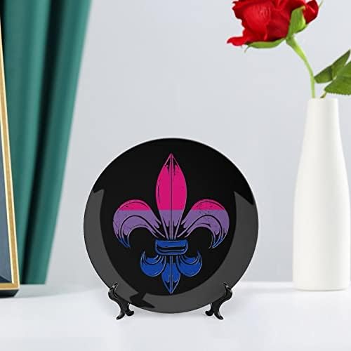 Bandeira bissexual LGBT PRIDE FLEUR DE LIS FONITOS Osso China Placas decorativas Placas de cerâmica redonda Craft With Display Stand for Home Office Wall decoração