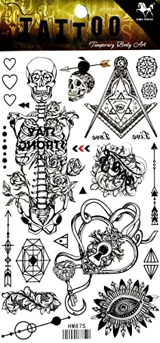 Tatuagens de tatuagens de esqueleto de desenho animado tatuagem de moda temporária à prova d'água para homens mulheres design decorações do corpo pescoço no peito pernas braço traseiro artes pintando desenho animado de halloween