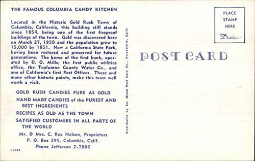 O famoso Columbia Candy Kitchen Columbia, Califórnia CA Original Vintage Post cartão