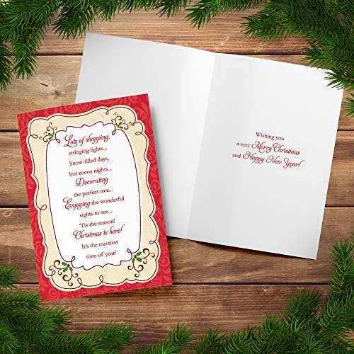 Saudações de designers Cartão de Natal com papel alumínio vermelho com envelopes brancos em uma caixa vermelha robusta com tampa de acetato transparente. 18 cartões e envelopes por caixa.125-01017-000, saudação por escrito