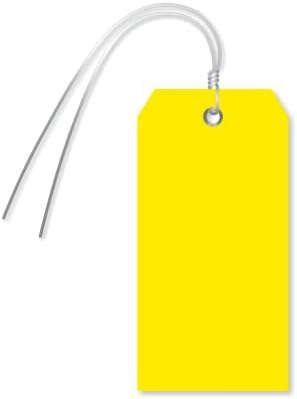 Tags de plástico amarelo de design inteligente com fios, 4,75 x 2,375 polegadas, ilhas de metal, 10 mil de plástico polilito à