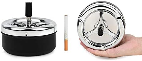 Push redonda para baixo cinzeiro com bandeja de giratória de bandeja de cigarro de metal grande 5,2 polegadas em casa cinza para pátio externo - preto
