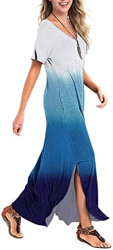 Vestido de verão de verão 2023 feminino Pescoço de manga curta colorida estampa colorida vestido longo praia maxi vestido com bolso