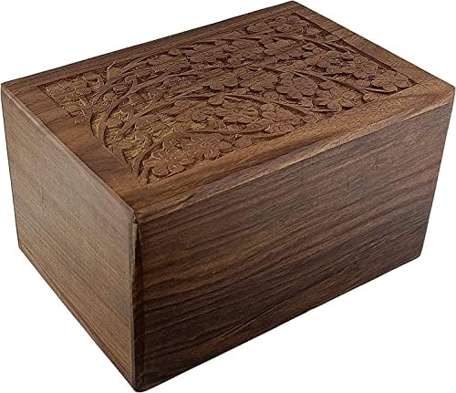 DM Antique Enterprises Box de urna de madeira - Cremação do funeral humano Urna com design esculpido à mão