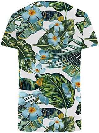 Tops de verão femininos Crochet Lace V pescoço de manga curta Túnica de túnica elegante Flowy Blouse Tropical Flower Hawaiian