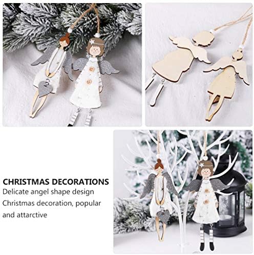 Bestoyard Nativity Decor Decoração de Natal Ornamento de madeira pendurada Ornamentos de boneca de anjo de pelúcia com cordão para