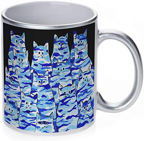 Sunshine casos caneca de café cerâmica - Blue Camarflage Kitties Cat Art por Denise Every