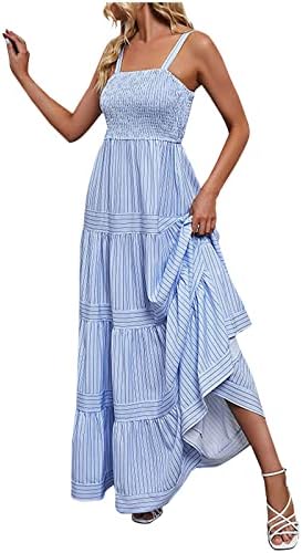 Vestido maxi de verão wpoumv para mulheres mangas listradas manning moda moda giro fluxo de vestido de verão casual e solto longos vestidos longos
