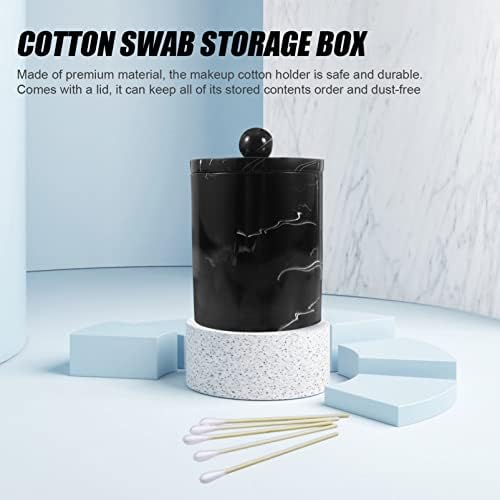 Cabilock Resin Cotton Pad Swab Solder: Maquiagem de mármore Organizador de armazenamento com jarra de dente preto de tampa para mulheres casas de algodão banheiro algodão almofada de algodão salgada