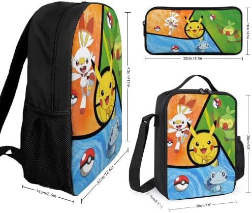 ToDruwzs Cartoon Backpack Set, mochila casual com lanchonete lápis, anime fofo bookbag para acampar trabalho de viagem