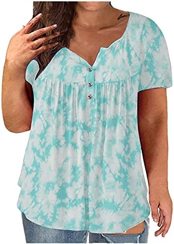 Camisas plus sizer feminino Moda tie-dye Button Up Sleeves curtos de decote em V Tops de blusa de camiseta solta de camiseta