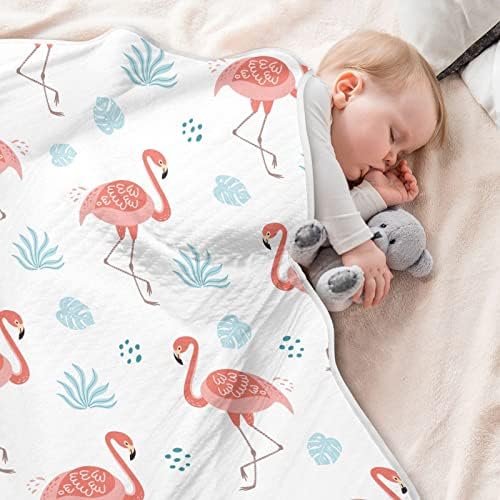 Cobertor de arremesso de argolo de algodão azul de flamingo vermelho para bebês, recebendo cobertor, cobertor leve e macio para