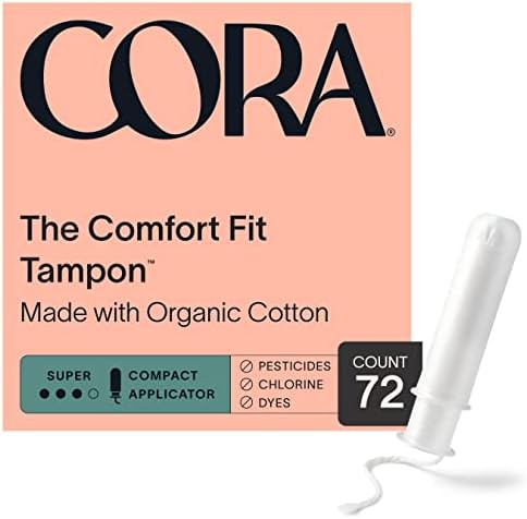 Tampões de Aplicador Orgânico de Cora | Super absorção | Aplicator compacto sem perfume, com algodão , sem perfume