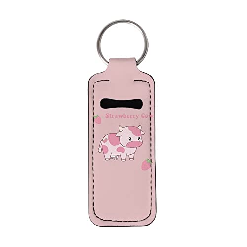 Twikvasta Strawberry Cow Chapstick Keychain Holder Lip Balm Holder Helder Gloss Tube Trepeup Travel Acessórios