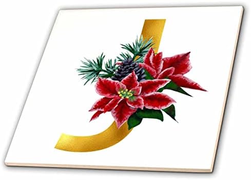 Imagem floral de Natal de 3drose do monograma de ouro J - Tiles