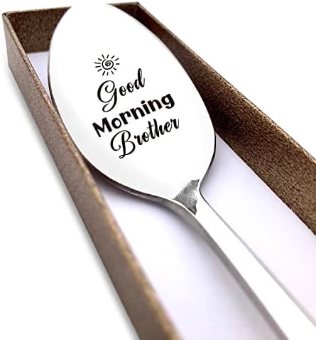 Bom dia Irmão colher, Presente engraçado gravado para homens, sorvete de café cereal amante colher colher presentes para o Dia de Ação de Graças Aniversário de Natal