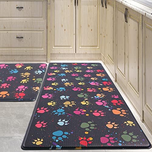 PCSWeet Home Kitchen Mat Coscada Anti-fadiga tapete, tapetes de cozinha e tapetes não esquisitos à prova d'água para cozinha para cozinha para cozinha, casa, escritório, pia, lavanderia, patas coloridas