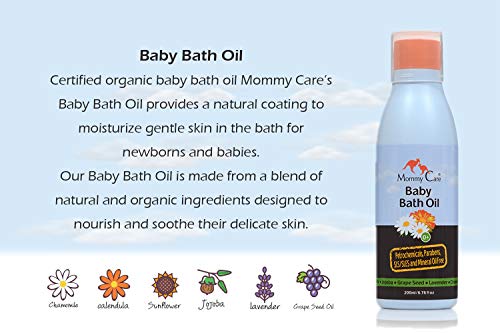 Óleos essenciais naturais para o banho de bebê orgânico Mommy Care, calmante, hidratando e nutritivo óleo de banho para restaurar a umidade natural do seu bebê. Ótimo para pele irritada ou seca. 6,76 onças