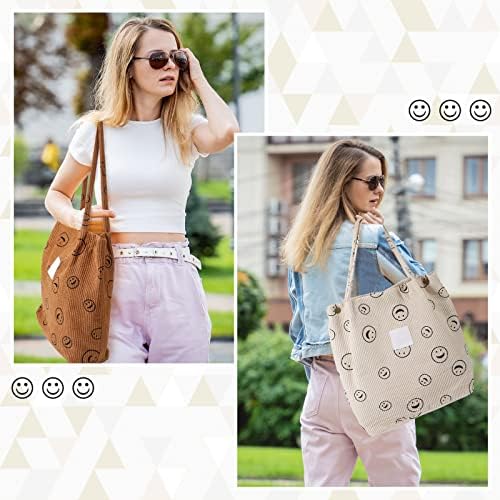 PinkUnn 2 PCs Cordoy Tote Bag Sacola Estética para Coisas da moda Sorria Caro Bolsas Casuais Bolsa de ombro Compras para Viagem Trabalho