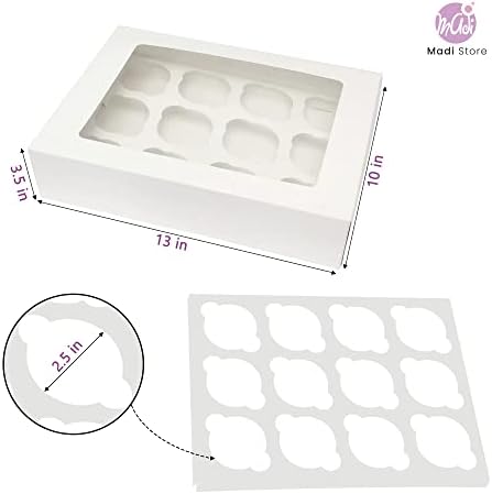 MA Pacote de caixas de cupcakes brancos de 10 | 5 PCS Recipientes de cupcake descartáveis ​​com 12 PCs Bandejas de bolo e janela