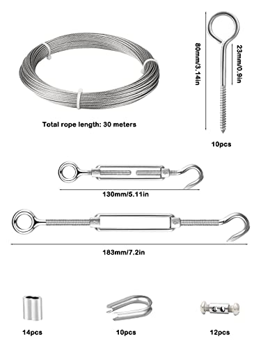 TOOTACI 1/16 kit de corda de arame, kit de tensor de arame M5 Hook & Eye Turbuck